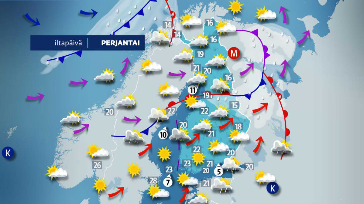 Kuvassa on perjantain sää.