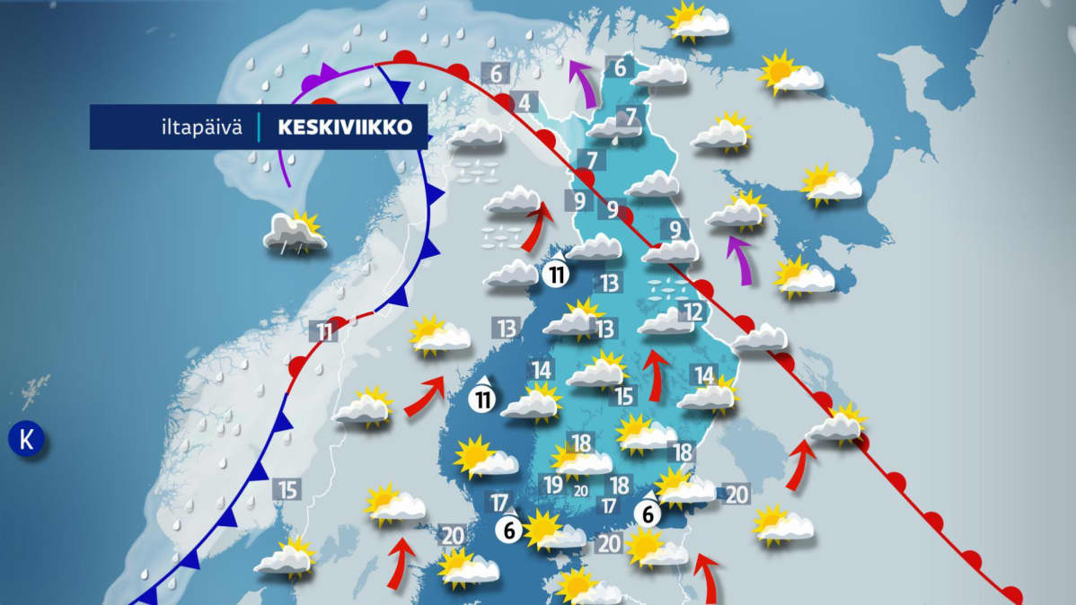 Kuvassa on keskiviikon sää.