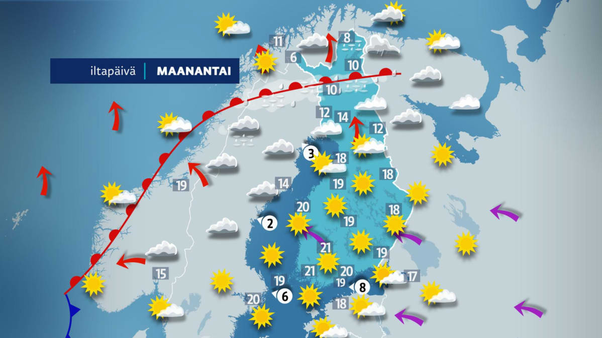 Maanantain sääkartta.