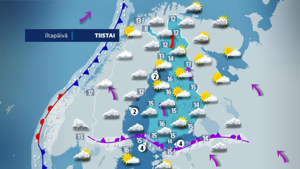 Tiistain sääkartta.
