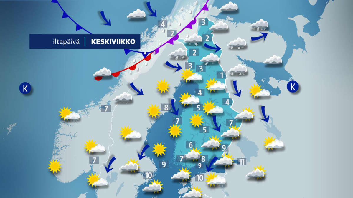 Keskiviikon sääkartta.
