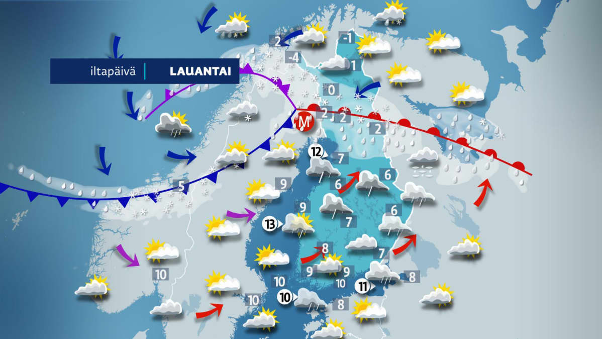 Lauantain iltapäiväkartta