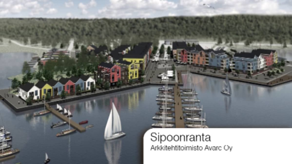 Havainnekuva Sipoonrantaan suunnitelluista taloista.