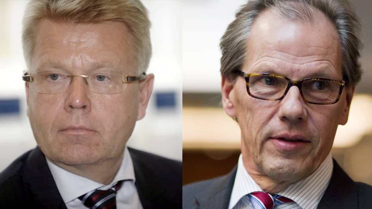 Kuvassa tuleva Elinkeinoelämän keskusliiton toimitusjohtaja Jyri Häkämies (vas.) ja paikalta siirtyvä Mikko Pukkinen.
