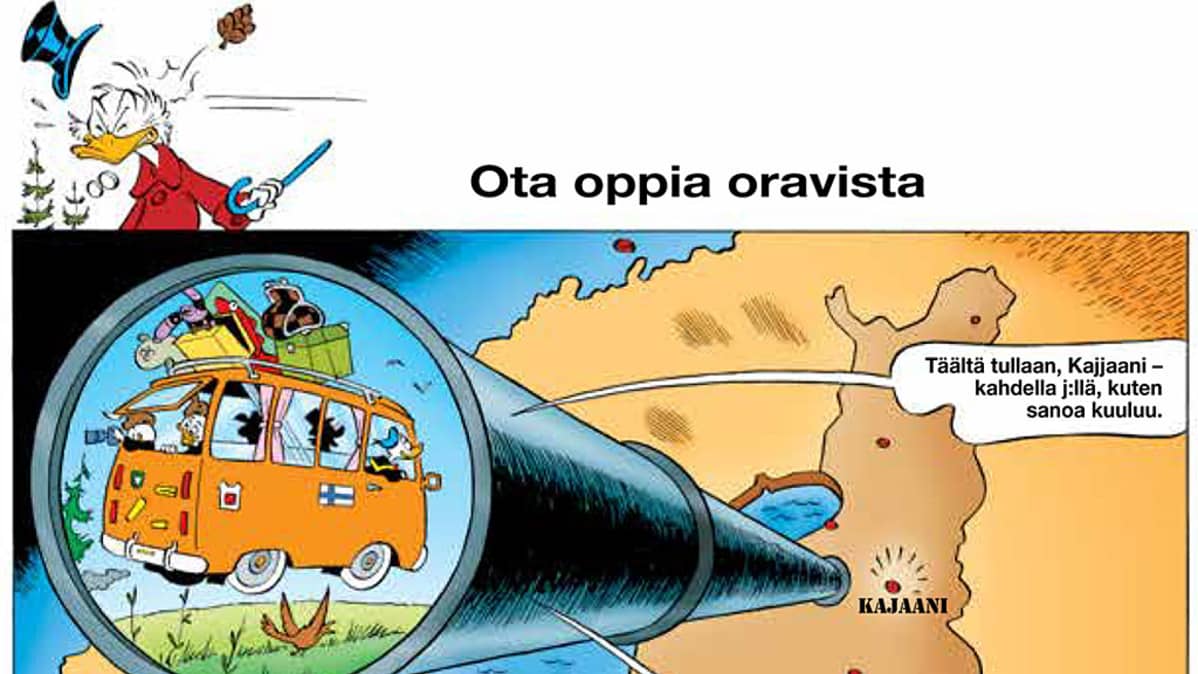Kainuulaisessa Aku Ankassa Kajaani on kolmen jiin sijaan kirjoitettu kahdella.