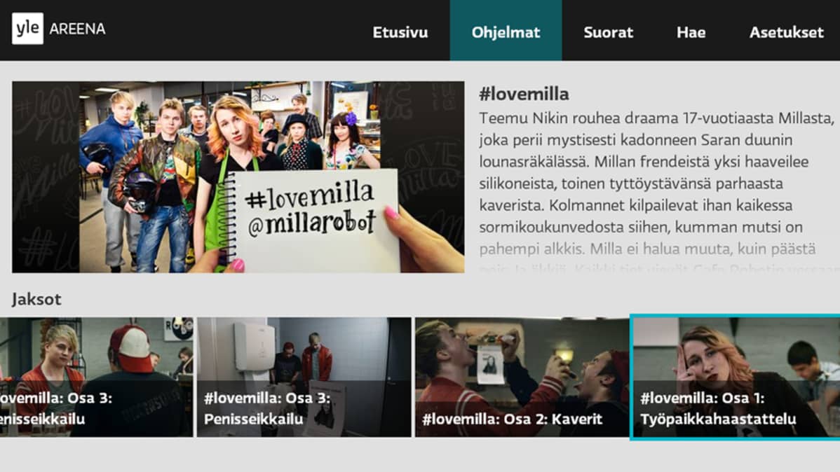 Kuvakaappaus Yle Areenan äly-tv-sovelluksesta.
