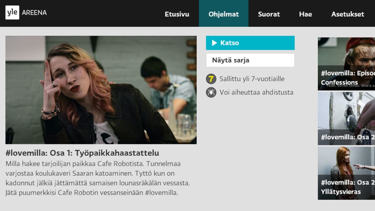 Kuvakaappaus Yle Areenan äly-tv-sovelluksesta.