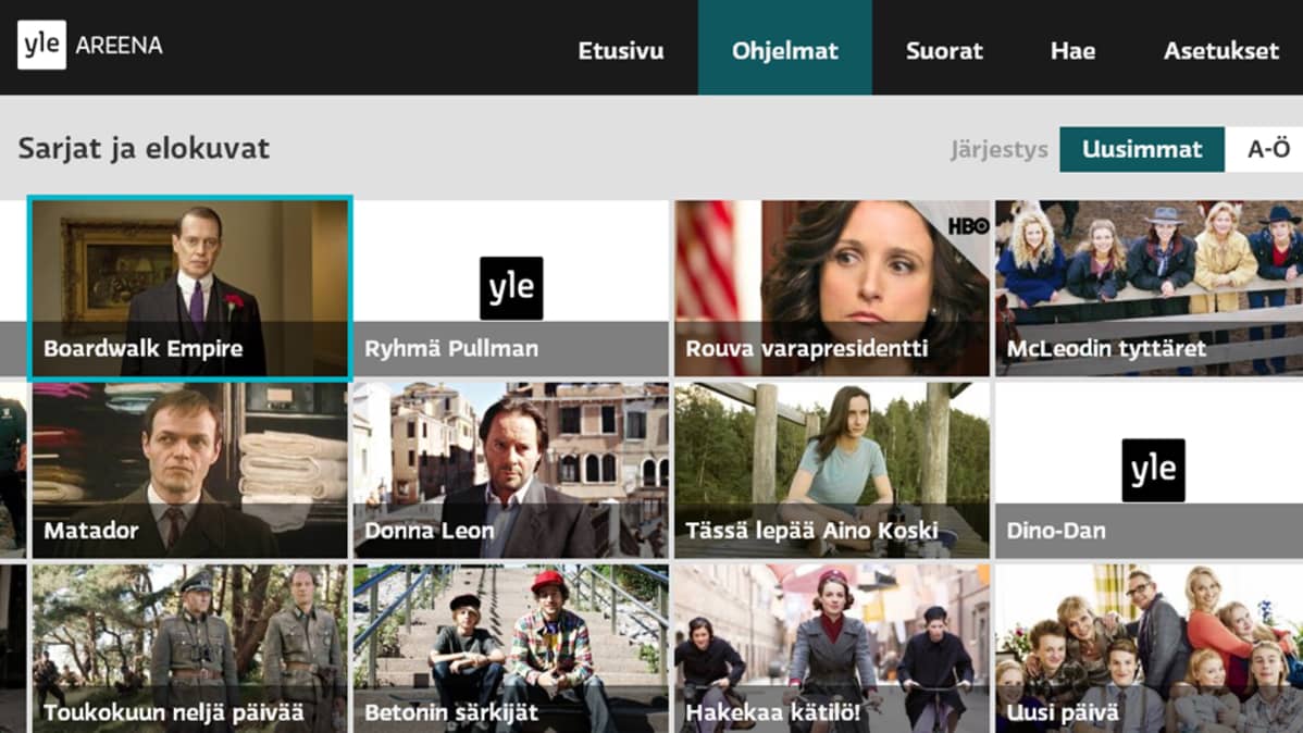 Kuvakaappaus Yle Areenan äly-tv-sovelluksesta.