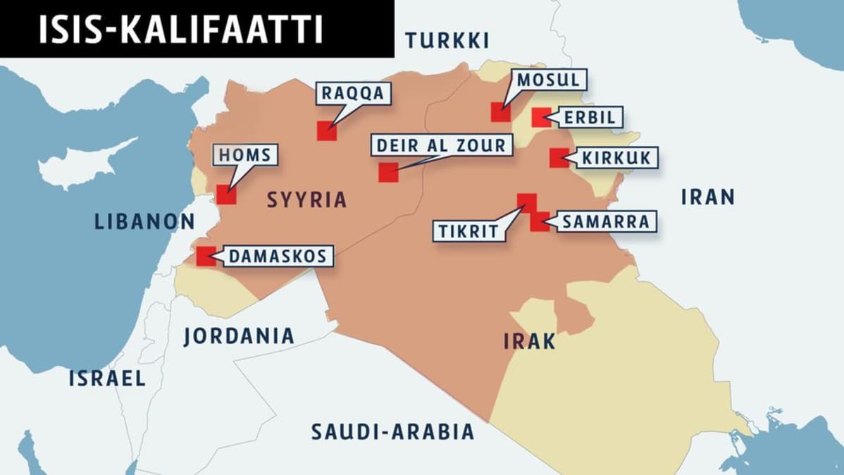 Kartta Isis-kalifaatista.