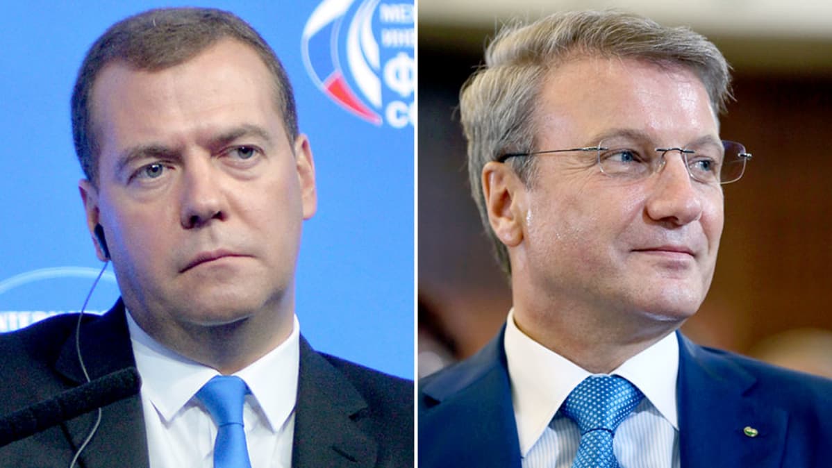 Vasemmalta oikealle: Dmitri Medvedev ja German Gref.