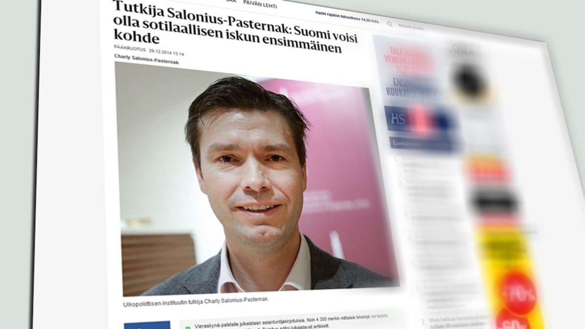 Kuvakaappaus Charly Salonius-Pasternakin kirjoituksesta Hs.fi -nettisivuilla 29. joulukuuta 2014.