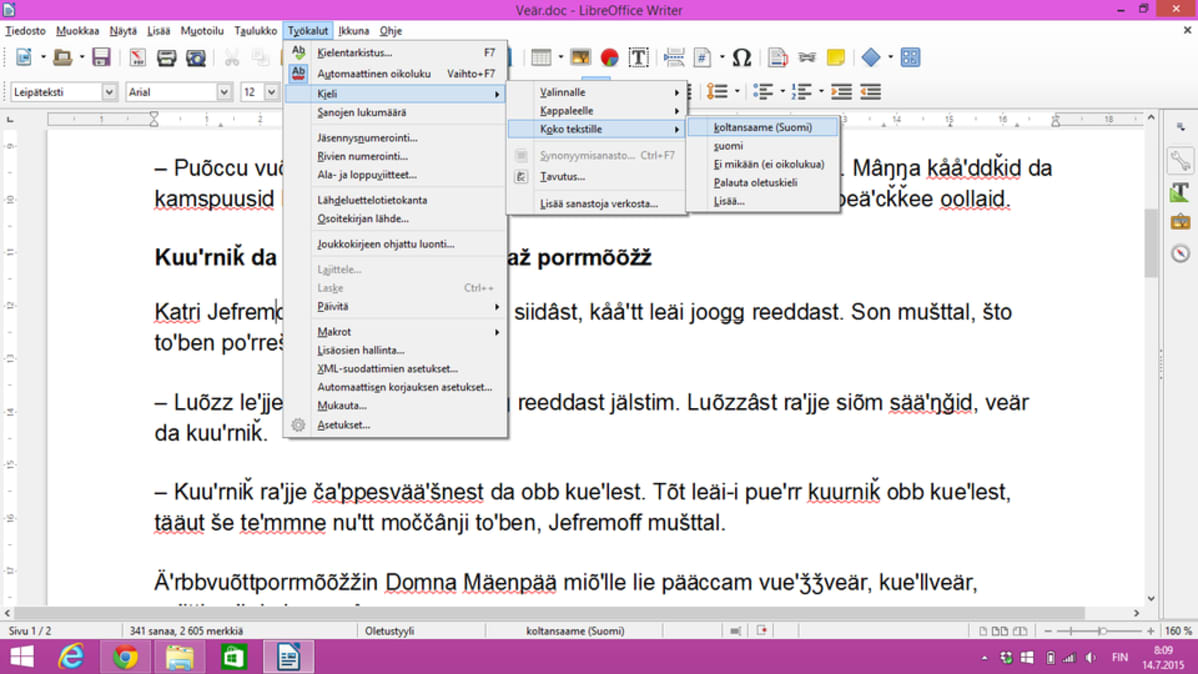 Koltansaame, oikolukuohjelma