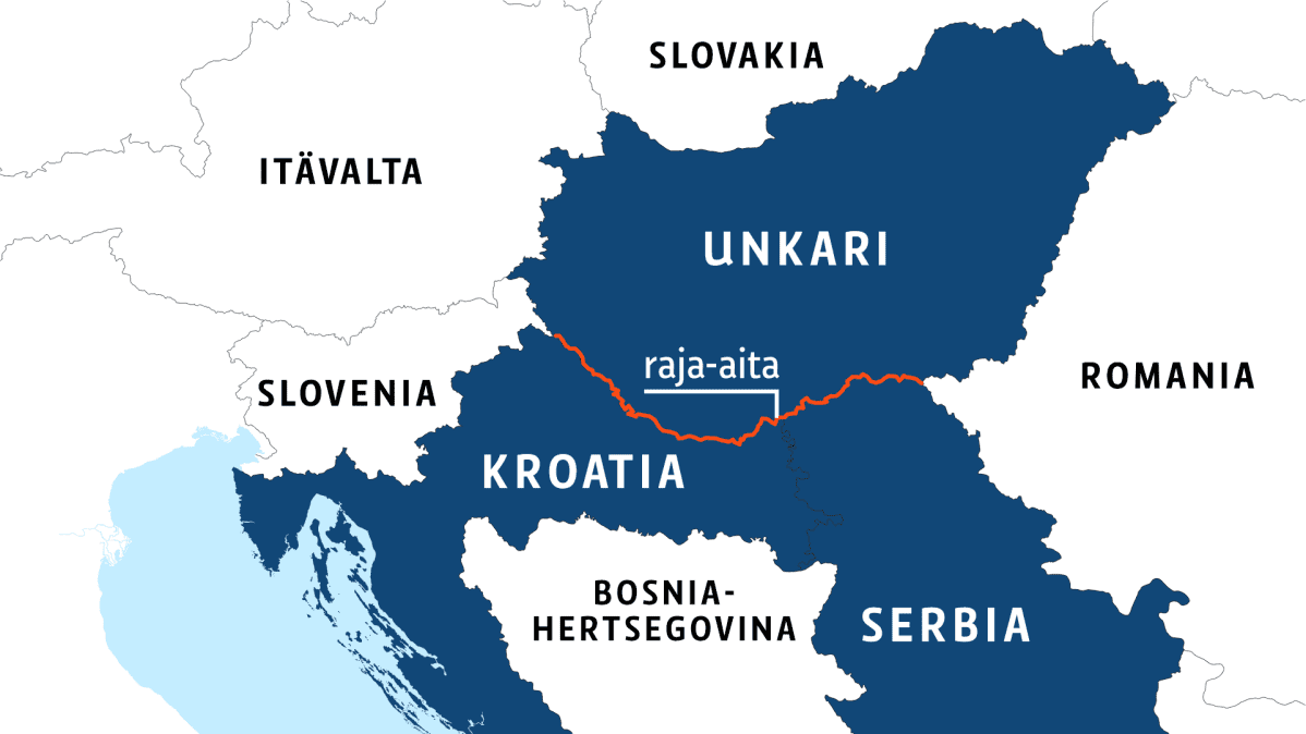 Kartta Unkarin, Serbian ja Kroatian välisestä aidasta.