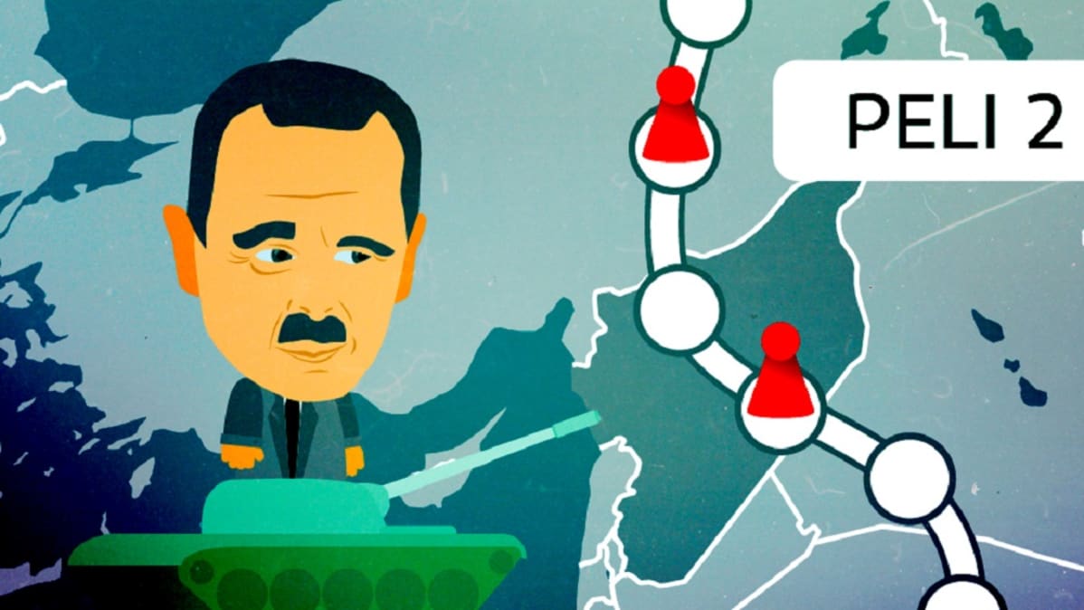 Kuva pelilaudasta, jossa Syyrian presidentti Bashar al-Assad.
