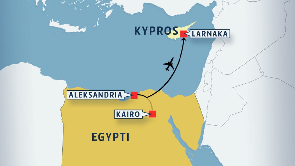 Kartta, jossa Egypti ka Kypros.