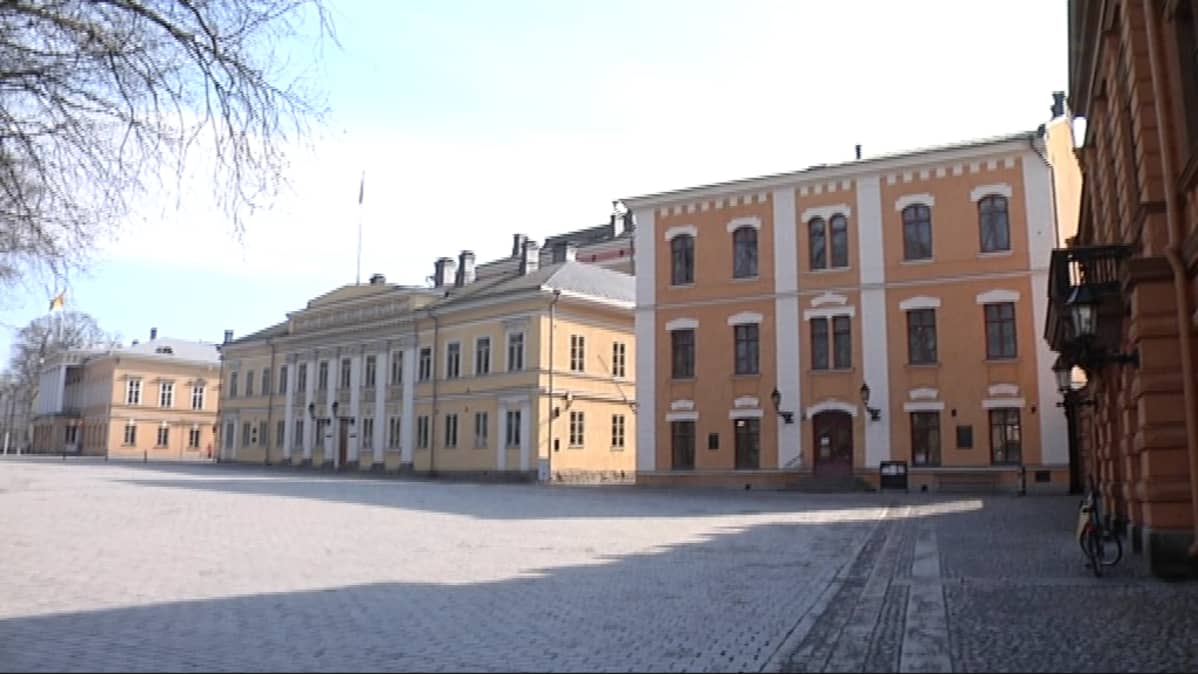 Porvarisnaiset liikkuivat Turussa Vanhan Suurtorin ympäristössä.