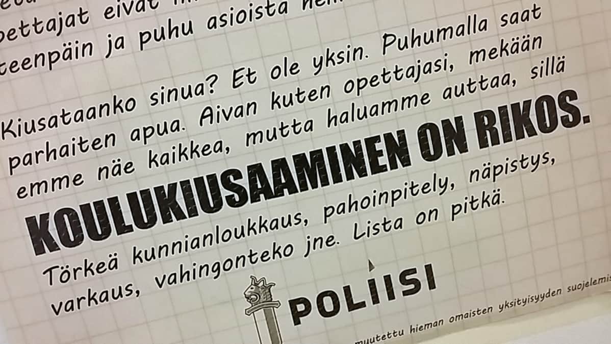 Poliisin juliste, jossa todetaan koulukiusaamisen olevan rikos