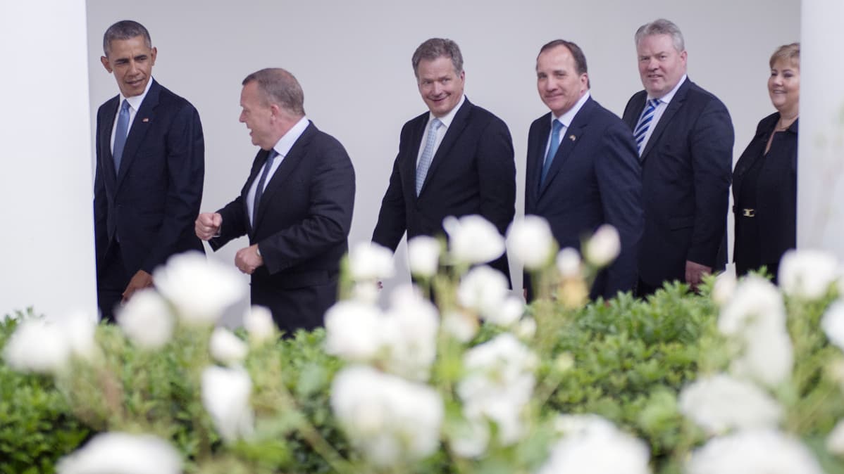 Barack Obama, Lars Løkke Rasmussen, Sauli Niinistö, Stefan Löfven, Sigurður Ingi Jóhannsson ja Erna Solberg tapaavat Washingtonissa.