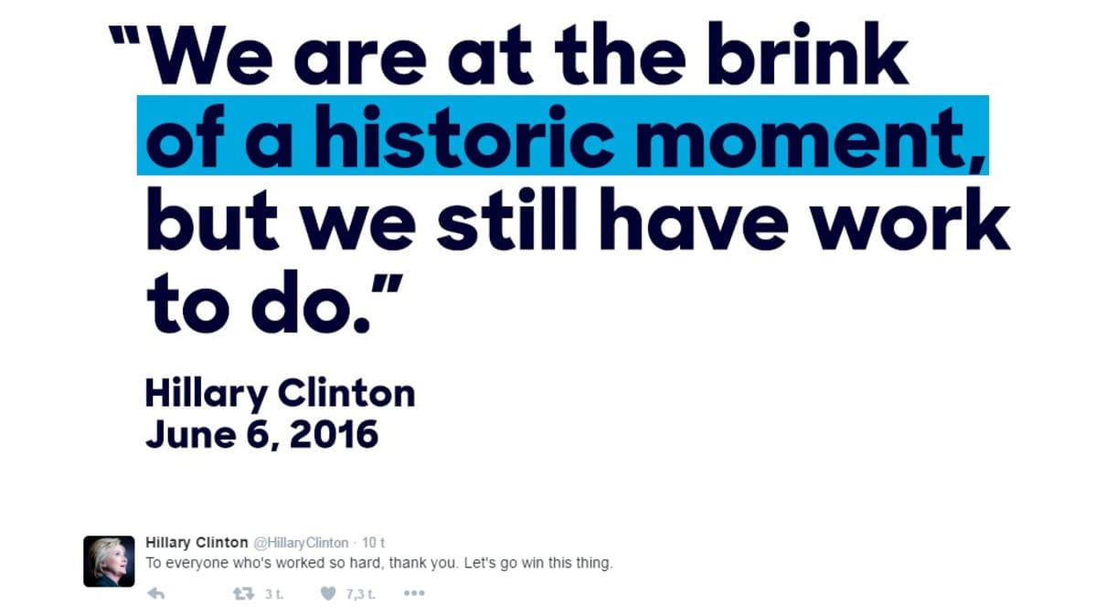 Kuvakaappaus Hillary Clintonin twitteristä.