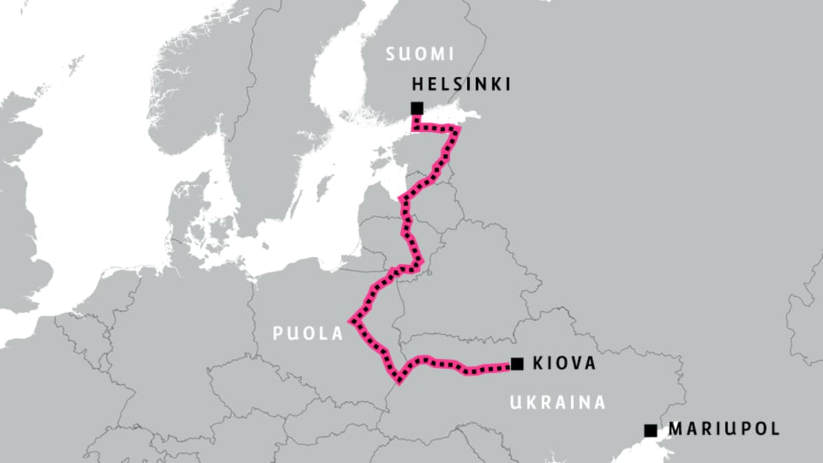 Kartta reitistä Kiovasta Helsinkiin
