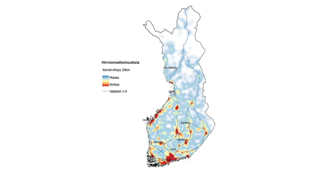 Grafiikka hirvionnettomuuksista.