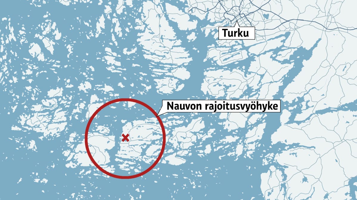 Karttagrafiikka, jossa Nauvo rajattu punaisella ympyrällä.