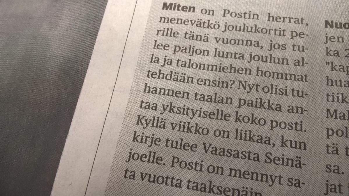 Sanomalehti Ilkan yleisönosastokirjoitus 30. marraskuuta 2016.