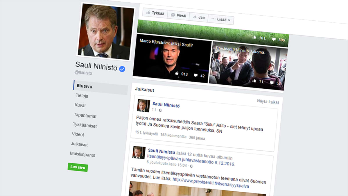 Sauli Niinistön Facebook-sivu