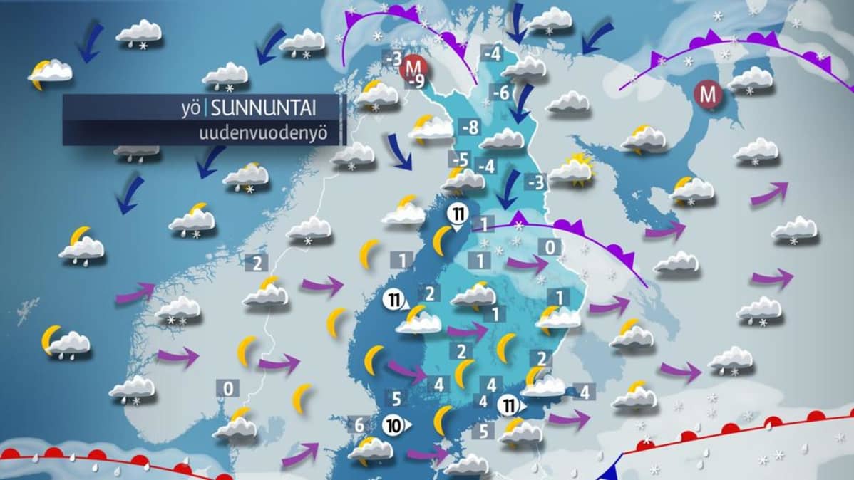 Sääennuste uudenvuodenyölle
