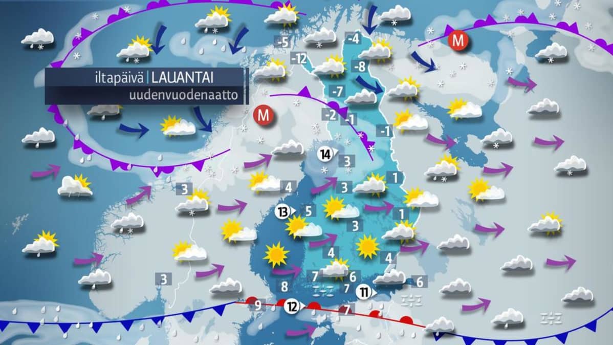 Sääennuste uudenvuodenaatolle