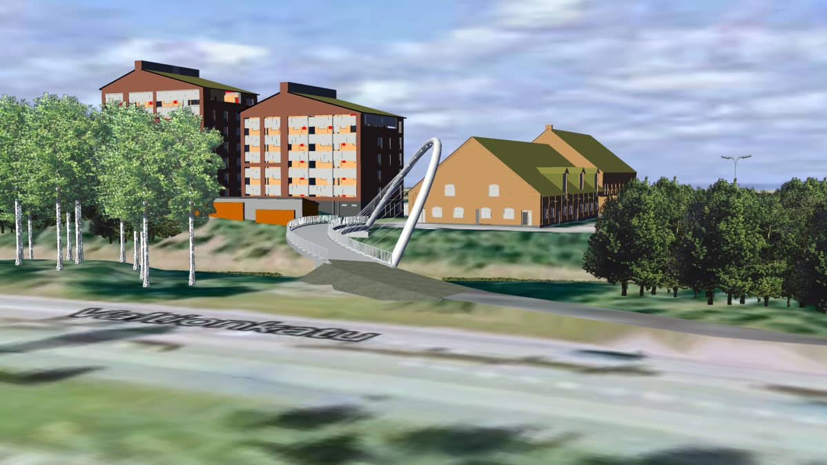 Havainnekuva Risto Korven suunnittelemasta Seinäjoen Itikanmäen kävelysillasta.