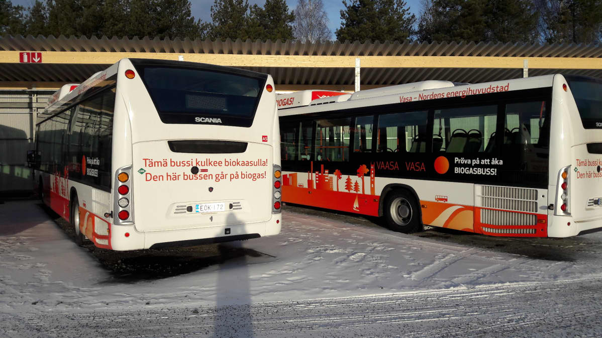 Vaasan paikallisliikenteeseen tulevat biobussit tankkausterminaalissa