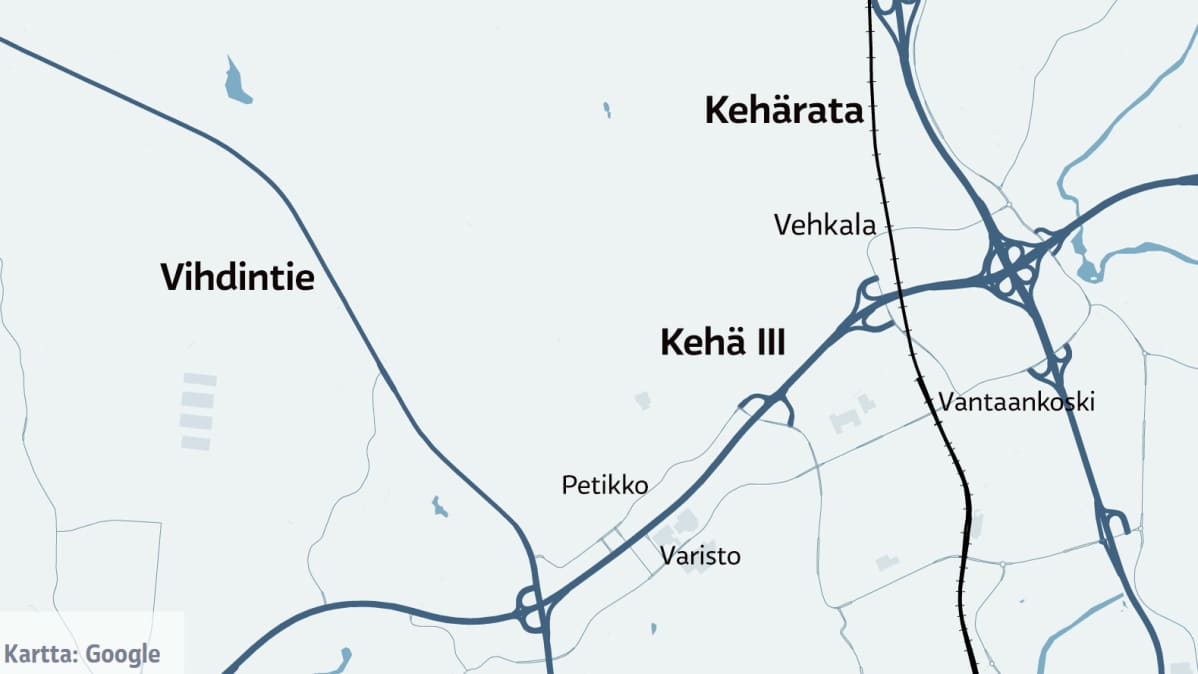 Kehärata, Kehä III ja Vihdintie kartalla