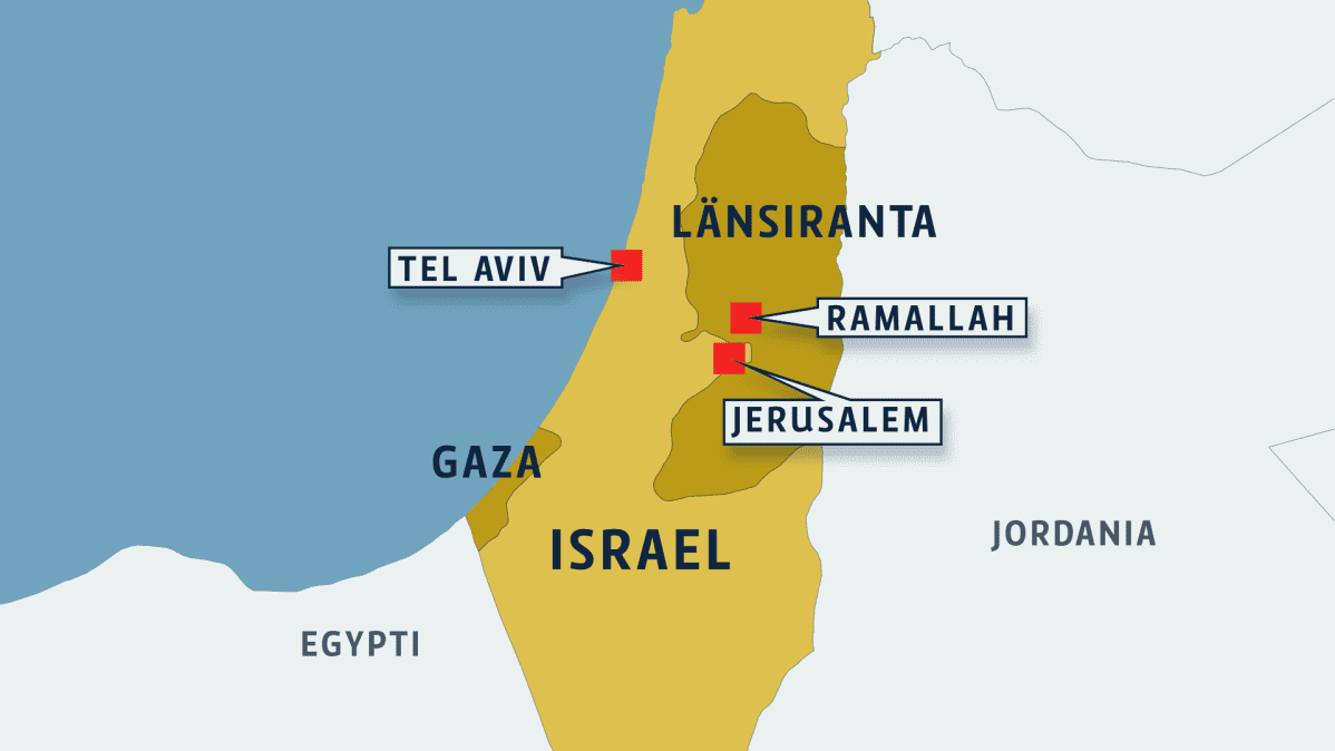 Israelin ja palestiinalaisalueiden kartta.