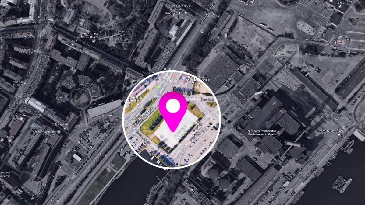 Mahdollisen moskeijan sijäinti satelliittikuvassa