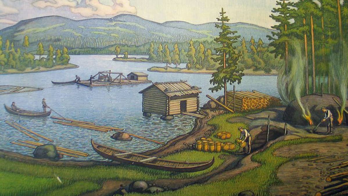 Tervanpolttoa esittelevä kuvataulu 1900-luvun alusta.