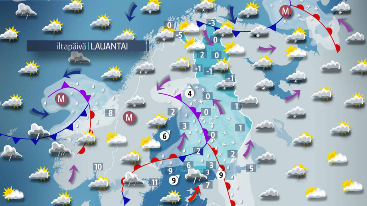 Päivän sääkartta 1. huhtikuuta.