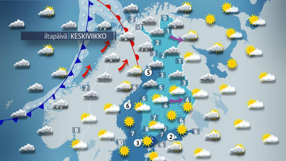 Sääkartta keskiviikolle 19. huhtikuuta.