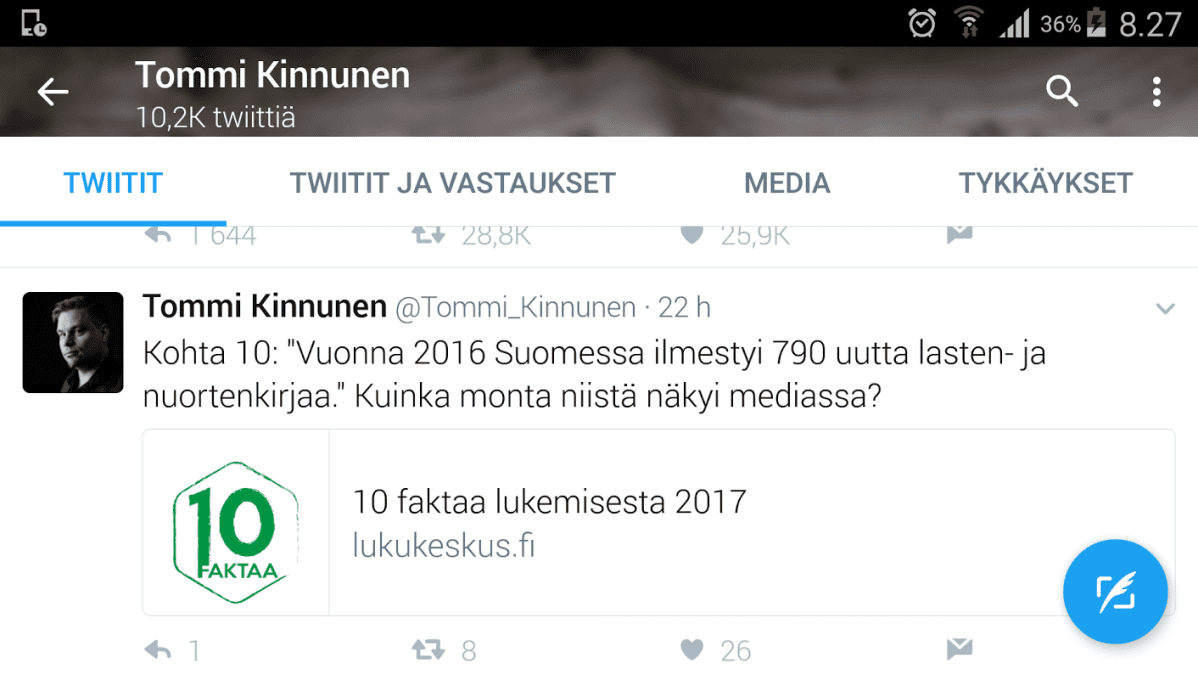 Tommi Kinnusen twiittaus nuortenkirjallisuudesta