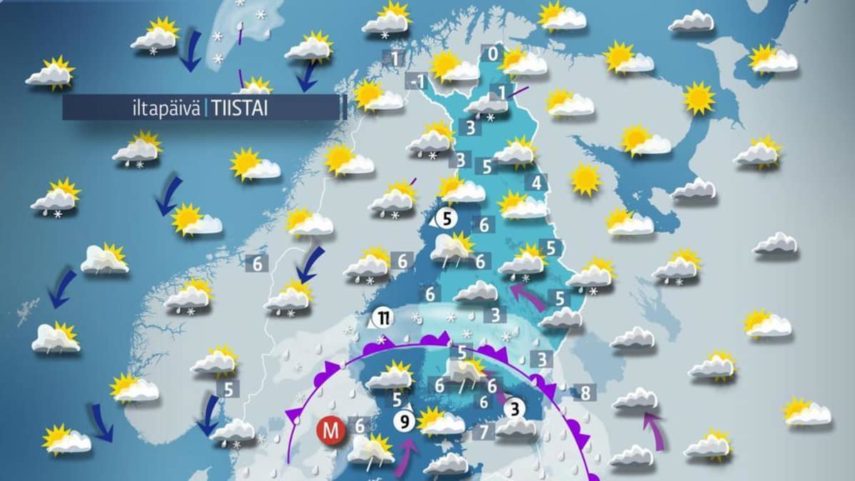 tiistain sääkartta
