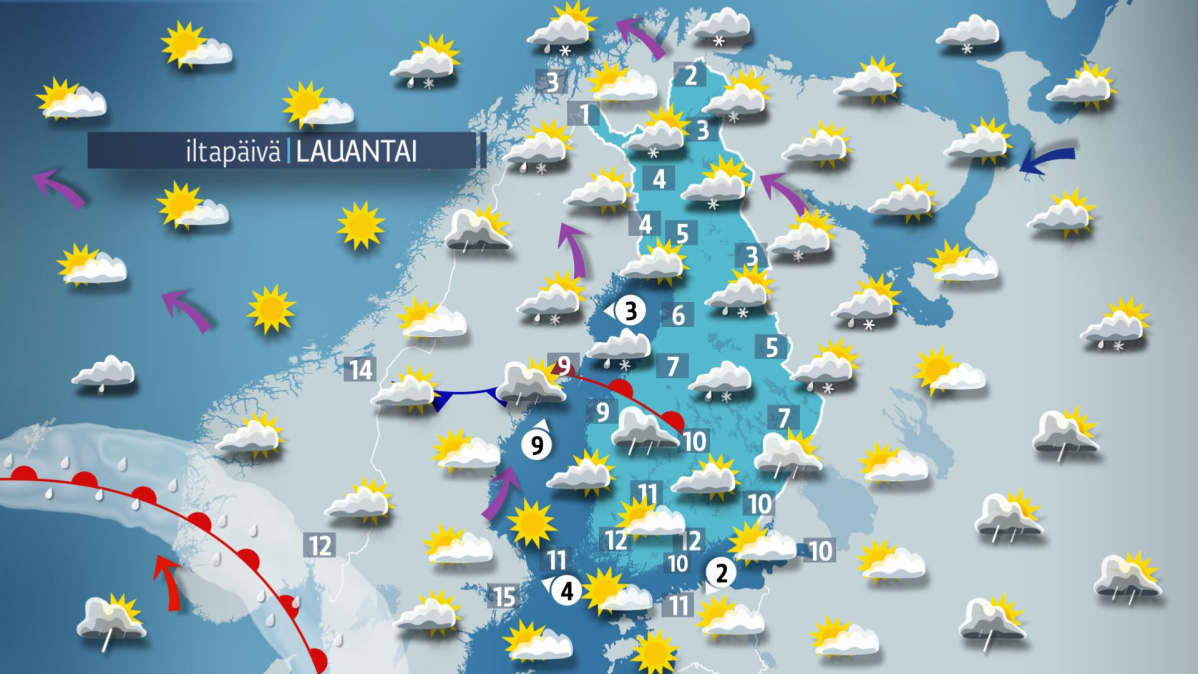 lauantain sääkartta
