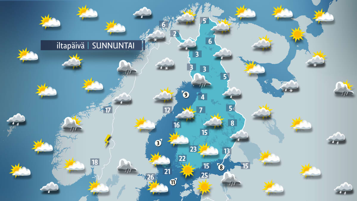 Sääkartta sunnuntaille 28. toukokuuta.