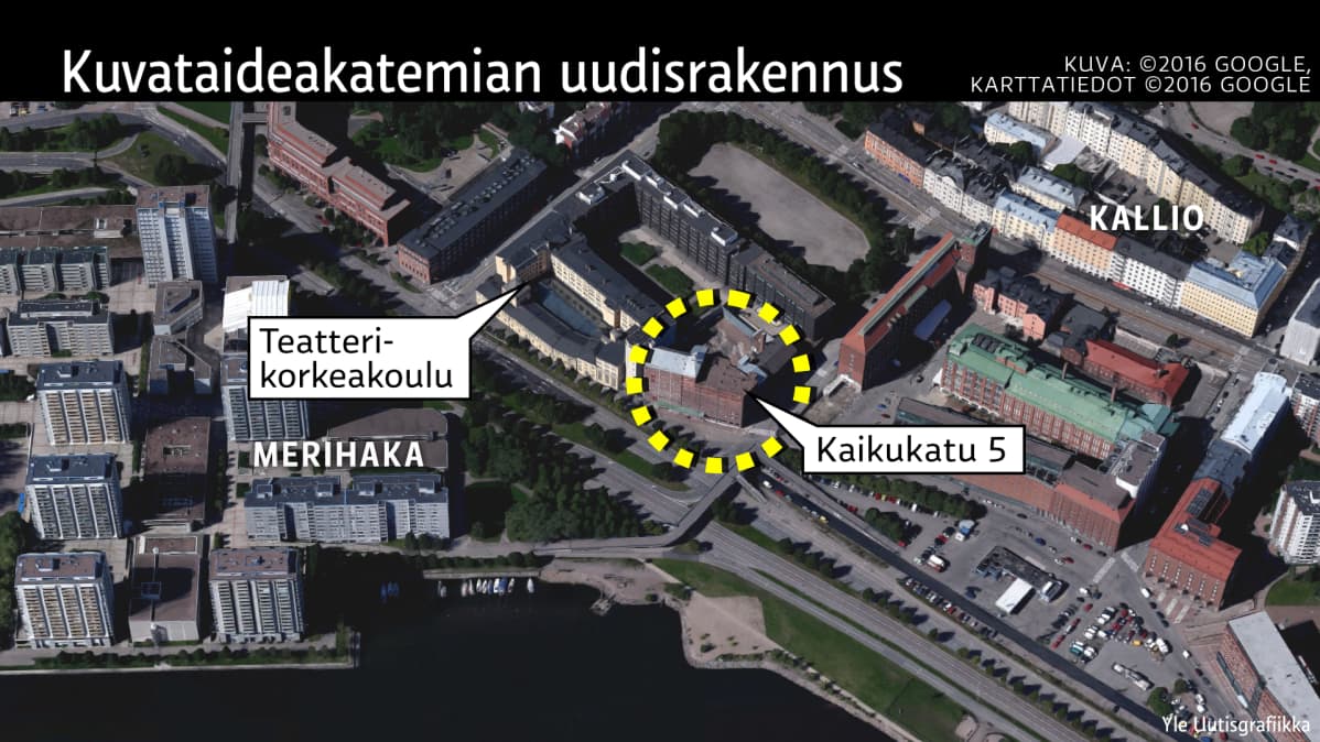 Kuvataideakatemian uudisrakennuksen sijainti Helsingissä