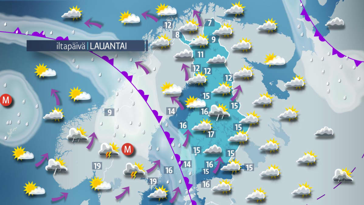 Sää lauantain juhannuspäivälle 24. kesäkuuta.