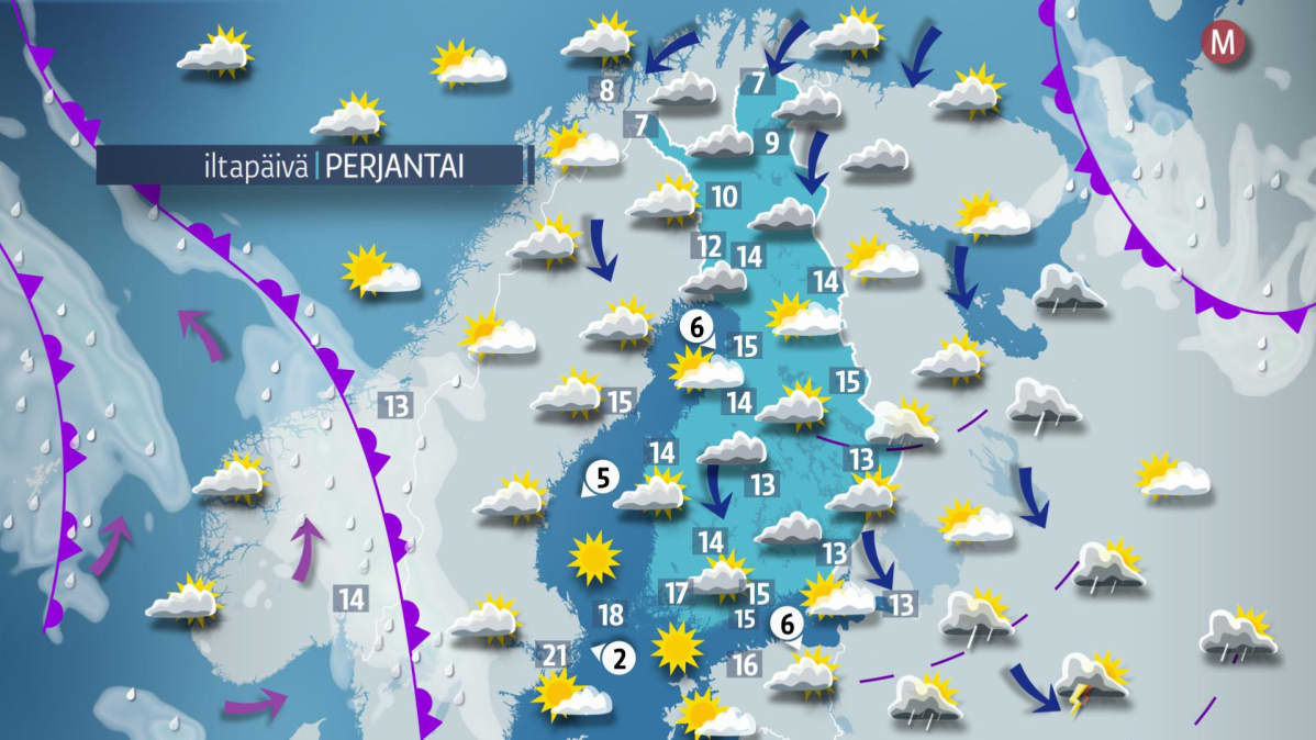 Sää perjantain juhannusaatolle 23. kesäkuuta.