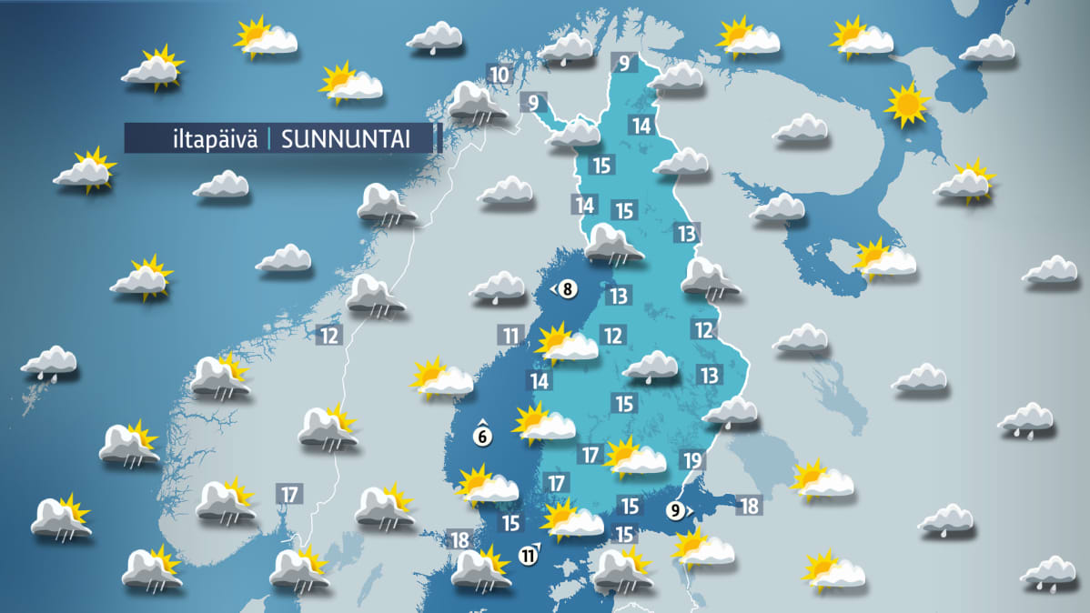 Sunnuntain sääkartta.