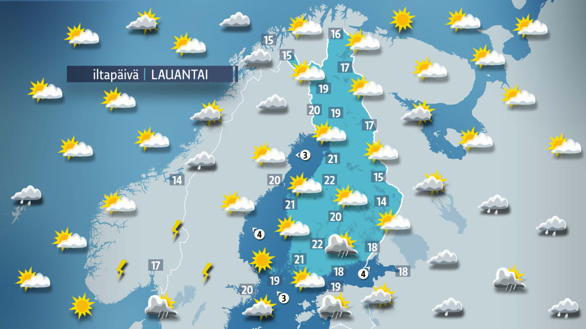 Sääkartta lauantaille 8. heinäkuuta.