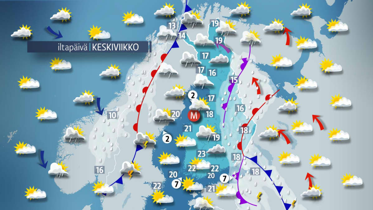 Keskiviikon sääkartta.