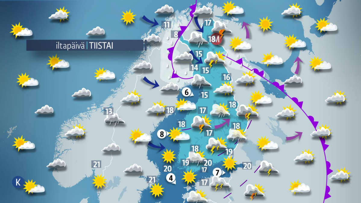 Tiistain sääkartta.