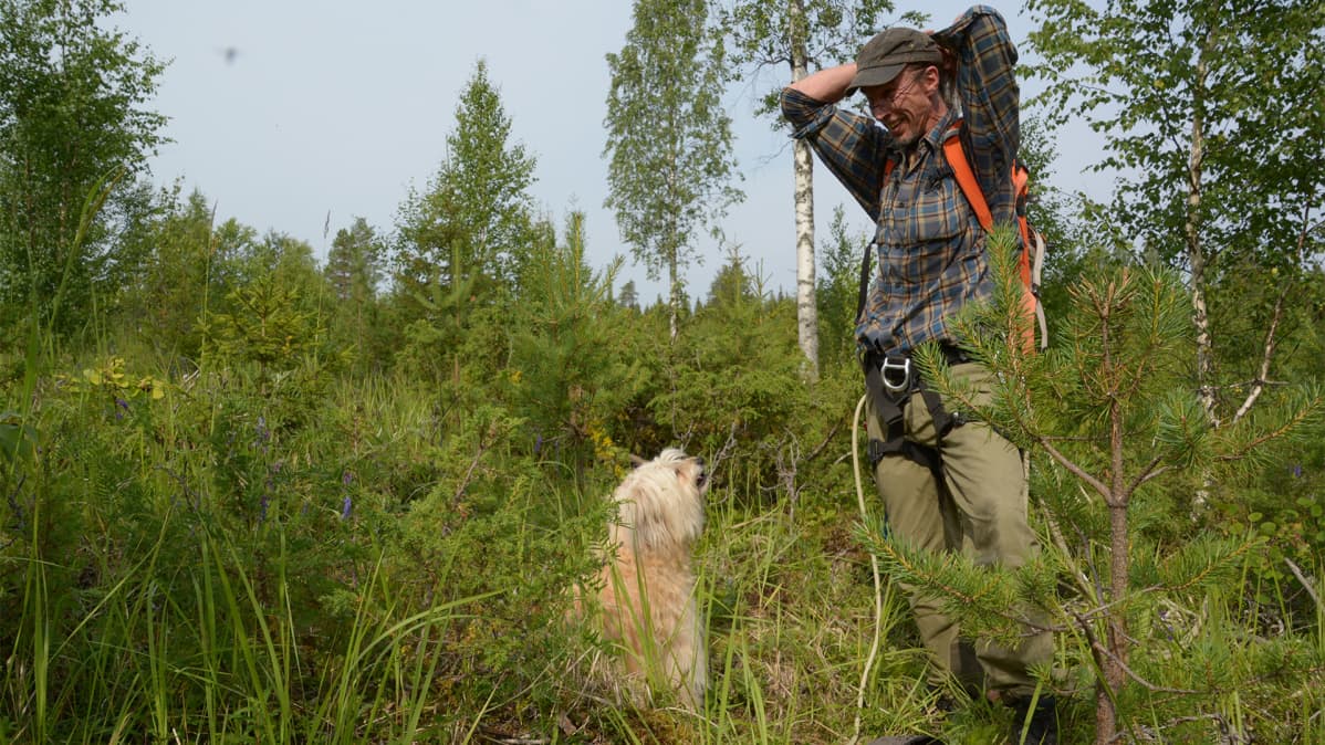 Matti Suopajärvi ja pyreneittenpaimenkoira Sylvi.